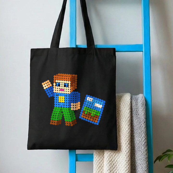 Jucător cu blocuri din puncte - ziua punctului - sacoșă de bumbac - inspirat de Roblox