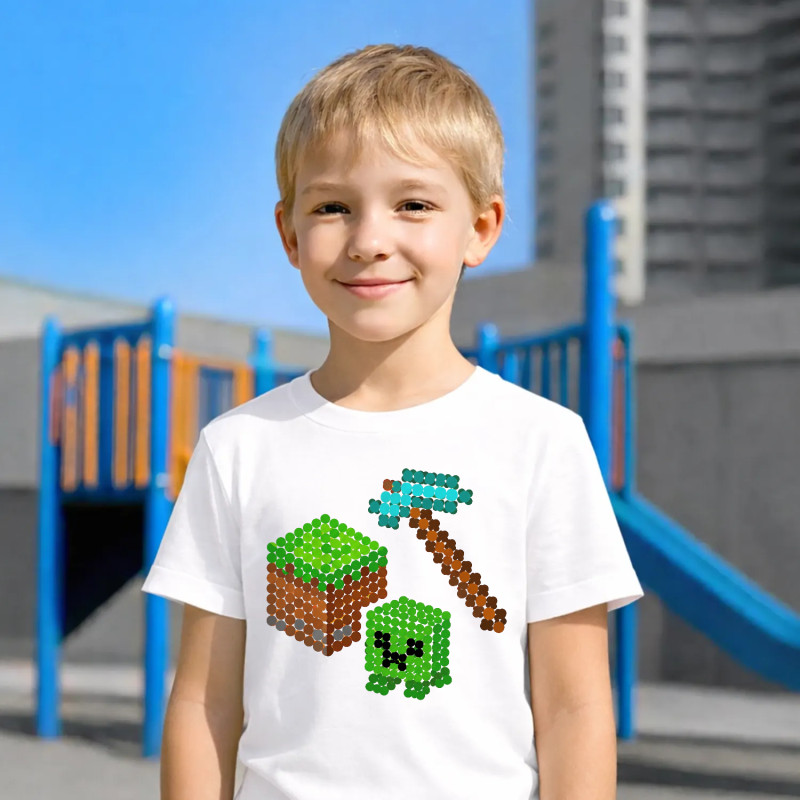 Lume din blocuri din puncte - ziua punctului - tricou pentru copii - inspirat de Minecraft