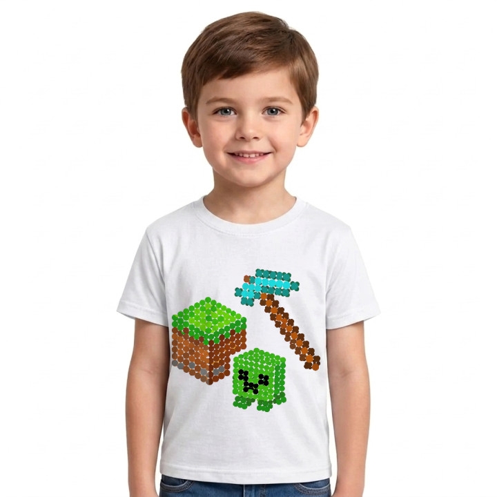 Lume din blocuri din puncte - ziua punctului - tricou pentru copii - inspirat de Minecraft