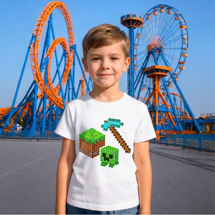 Lume din blocuri din puncte - ziua punctului - tricou pentru copii - inspirat de Minecraft