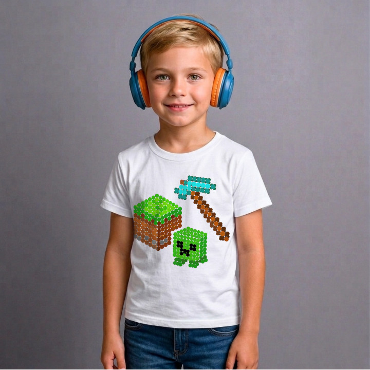 Lume din blocuri din puncte - ziua punctului - tricou pentru copii - inspirat de Minecraft
