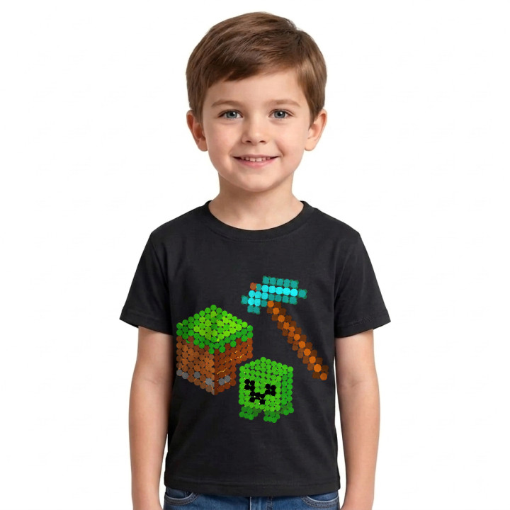 Lume din blocuri din puncte - ziua punctului - tricou pentru copii - inspirat de Minecraft