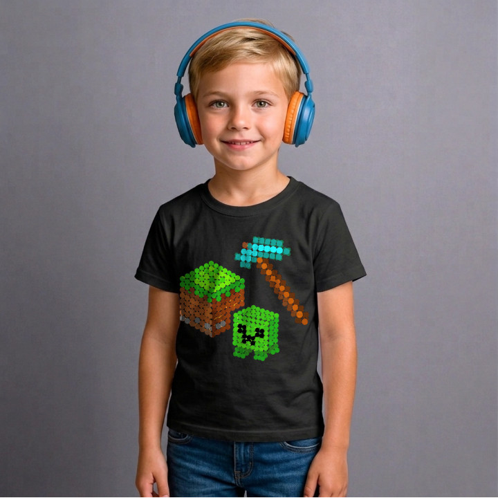 Lume din blocuri din puncte - ziua punctului - tricou pentru copii - inspirat de Minecraft