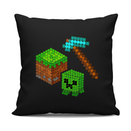 Lume din blocuri din puncte - ziua punctului - pernă neagră pentru cadou - inspirat de Minecraft