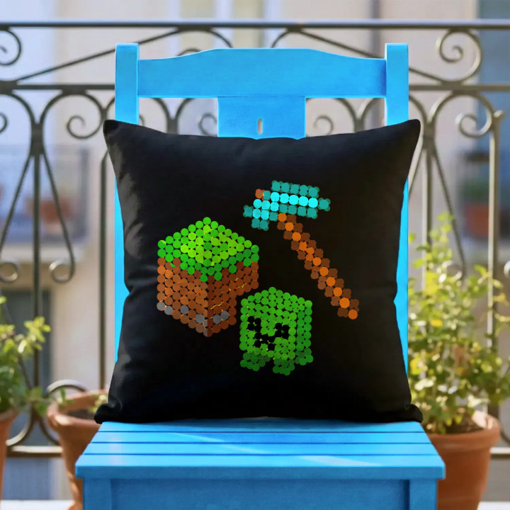 Lume din blocuri din puncte - ziua punctului - pernă neagră pentru cadou - inspirat de Minecraft