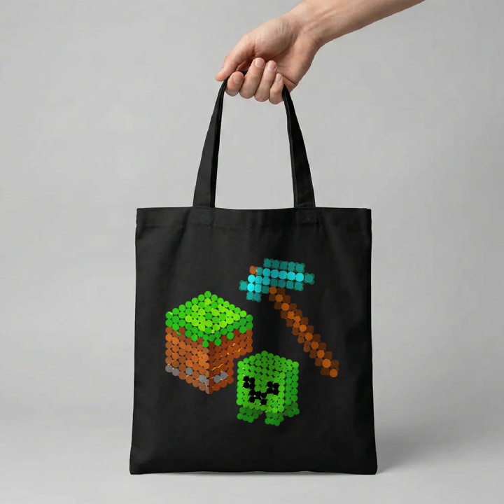 Lume din blocuri din puncte - ziua punctului - sacoșă de bumbac - inspirat de Minecraft