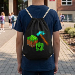 Lume din blocuri din puncte - ziua punctului - sac cu șnur - inspirat de Minecraft