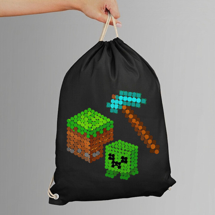 Lume din blocuri din puncte - ziua punctului - sac cu șnur - inspirat de Minecraft