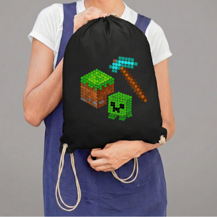 Lume din blocuri din puncte - ziua punctului - sac cu șnur - inspirat de Minecraft
