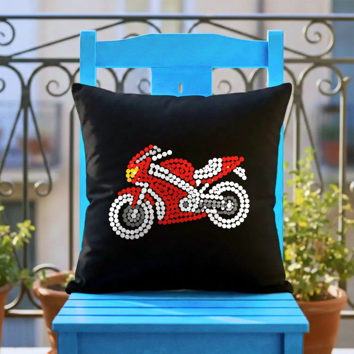 Motocicletă din puncte - ziua punctului - pernă neagră pentru cadou
