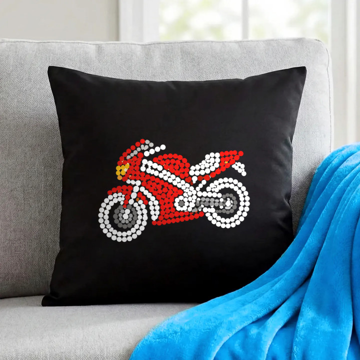 Motocicletă din puncte - ziua punctului - pernă neagră pentru cadou