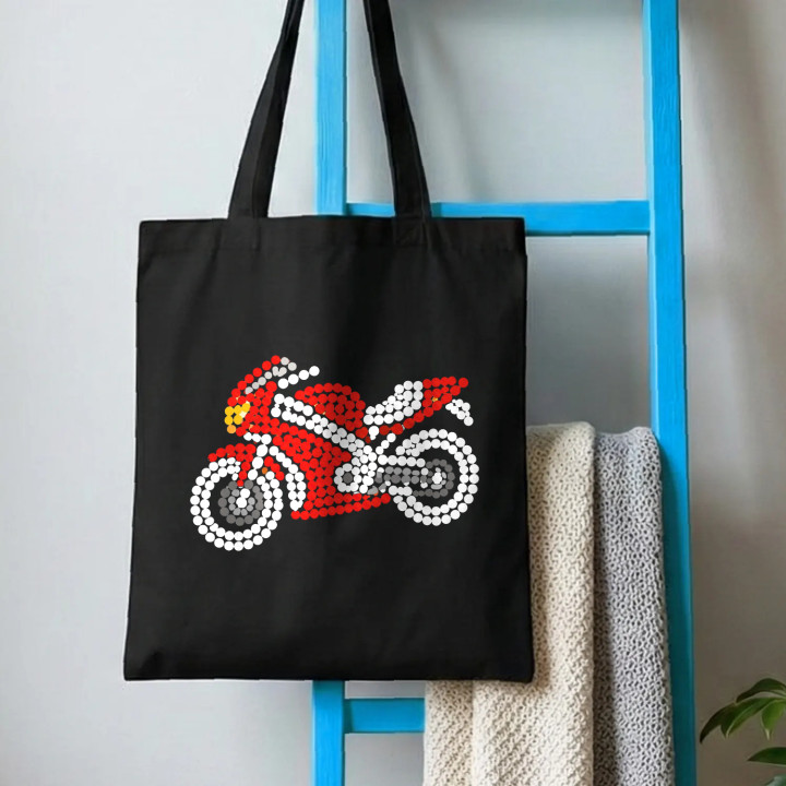 Motocicletă din puncte - ziua punctului - sacoșă de bumbac