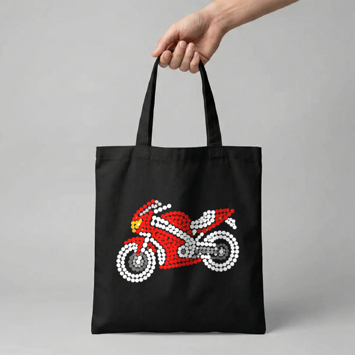 Motocicletă din puncte - ziua punctului - sacoșă de bumbac