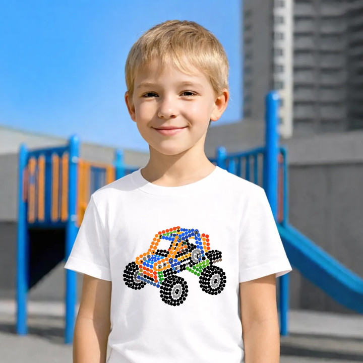 Mașină din piese de construcție din puncte - ziua punctului - tricou pentru copii - inspirat de LEGO Technic