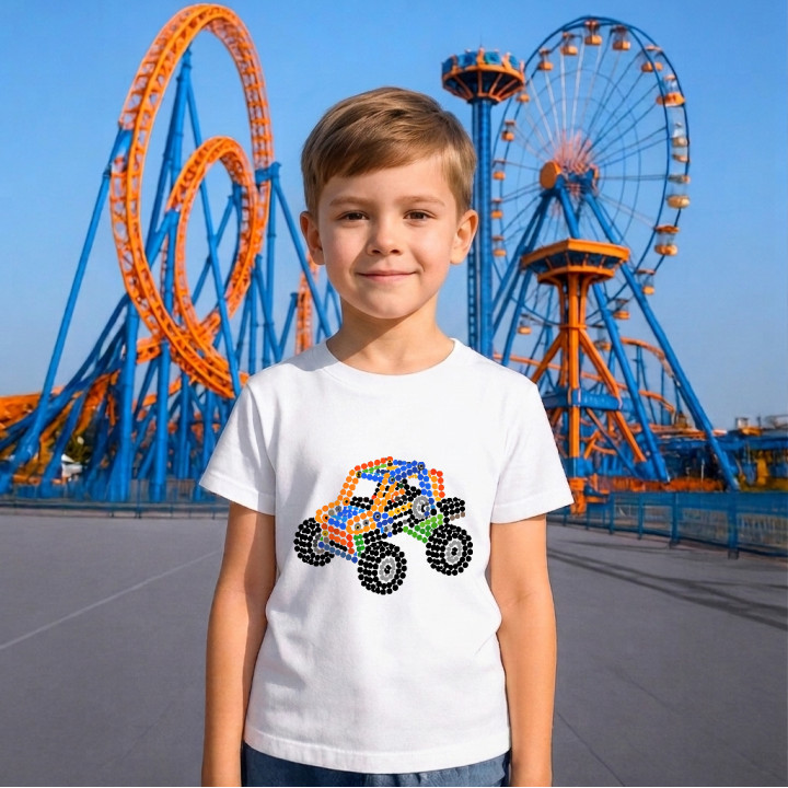 Mașină din piese de construcție din puncte - ziua punctului - tricou pentru copii - inspirat de LEGO Technic