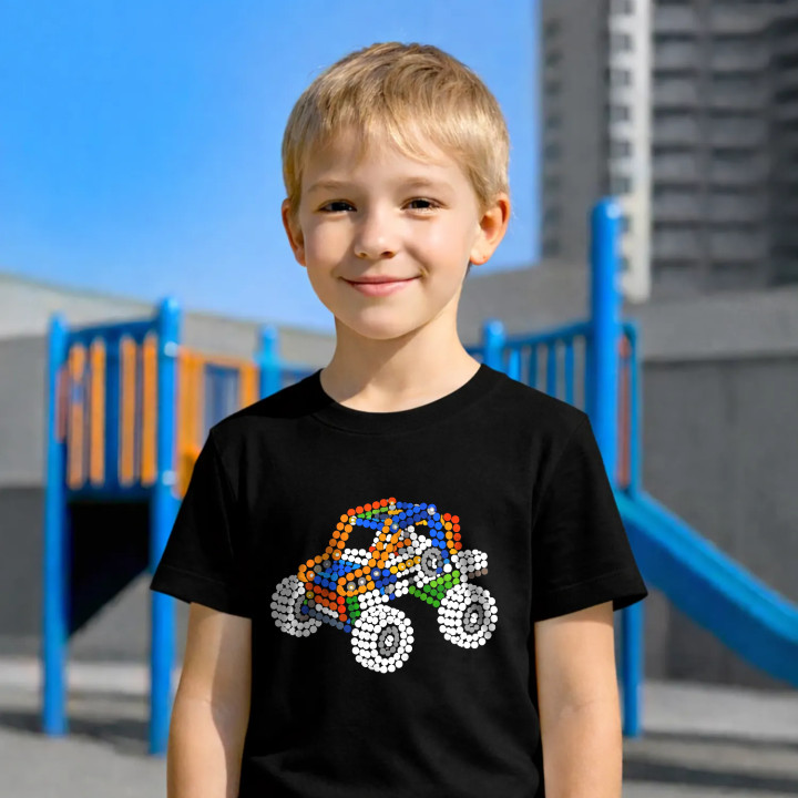 Mașină din piese de construcție din puncte - ziua punctului - tricou pentru copii - inspirat de LEGO Technic