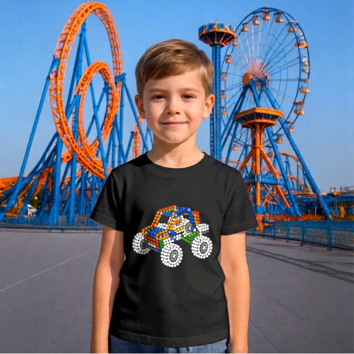 Mașină din piese de construcție din puncte - ziua punctului - tricou pentru copii - inspirat de LEGO Technic