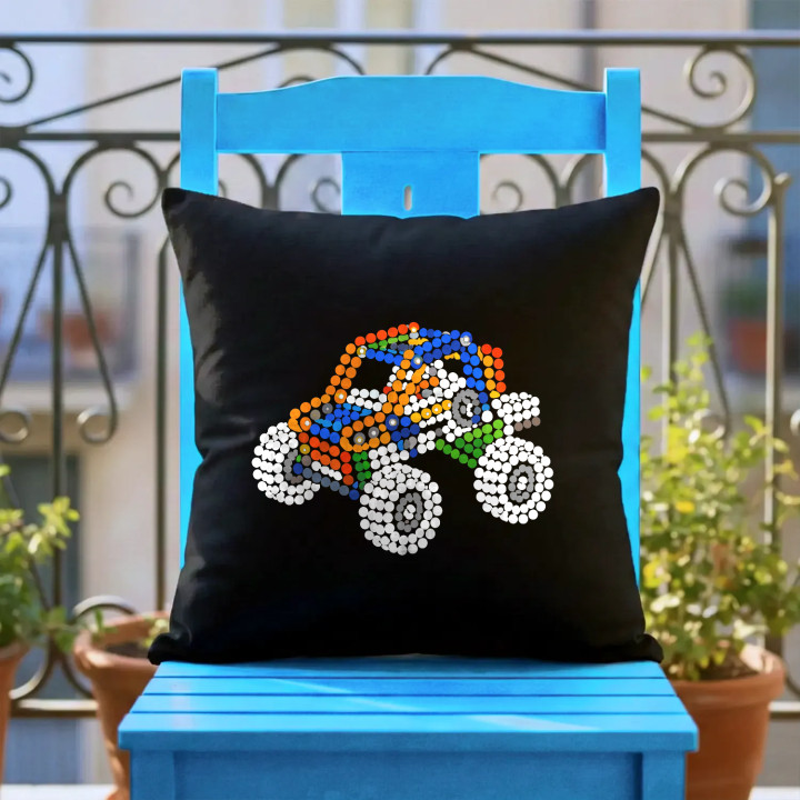 Mașină din piese de construcție din puncte - ziua punctului - pernă neagră pentru cadou - inspirat de LEGO Technic
