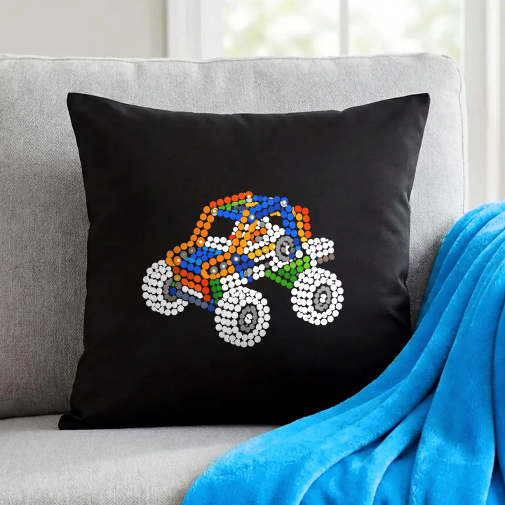 Mașină din piese de construcție din puncte - ziua punctului - pernă neagră pentru cadou - inspirat de LEGO Technic