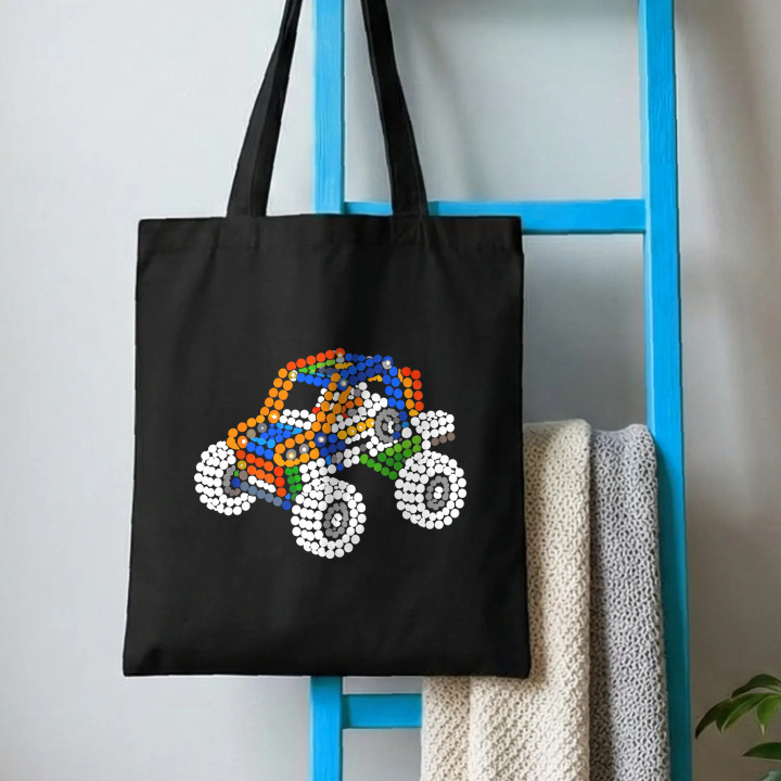 Mașină din piese de construcție din puncte - ziua punctului - sacoșă de bumbac - inspirat de LEGO Technic