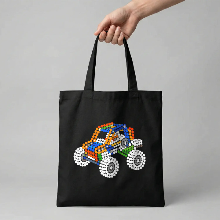 Mașină din piese de construcție din puncte - ziua punctului - sacoșă de bumbac - inspirat de LEGO Technic