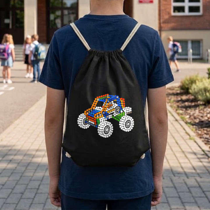 Mașină din piese de construcție din puncte - ziua punctului - sac cu șnur - inspirat de LEGO Technic