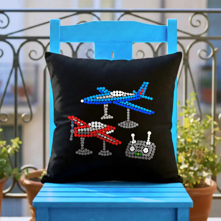 Modele de avioane din puncte - ziua punctului - pernă neagră pentru cadou
