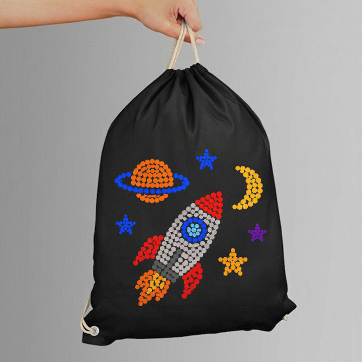Rachetă și spațiu din puncte - ziua punctului - sac cu șnur