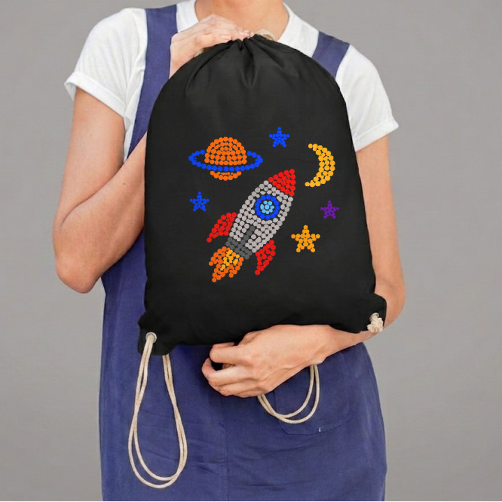 Rachetă și spațiu din puncte - ziua punctului - sac cu șnur