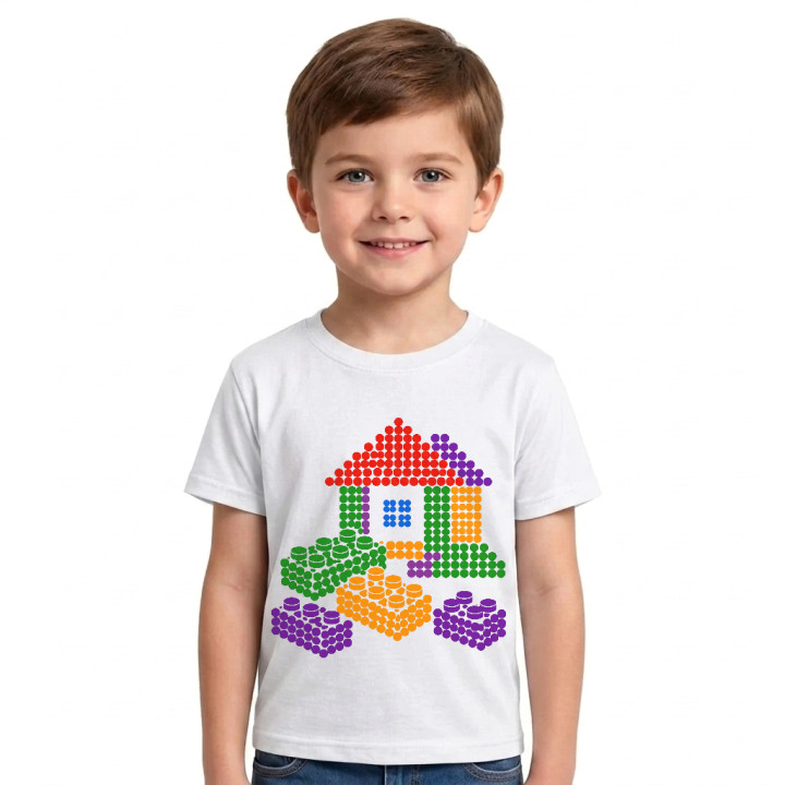 Căsuță din piese de construcție din puncte - ziua punctului - tricou pentru copii - inspirat de piesele LEGO