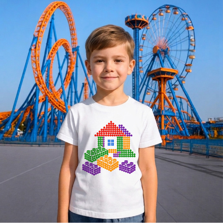 Căsuță din piese de construcție din puncte - ziua punctului - tricou pentru copii - inspirat de piesele LEGO