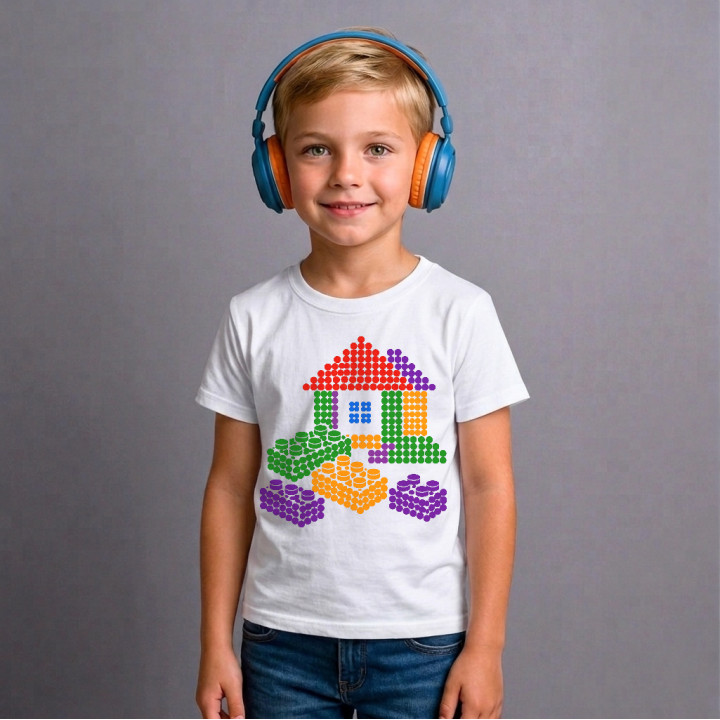 Căsuță din piese de construcție din puncte - ziua punctului - tricou pentru copii - inspirat de piesele LEGO