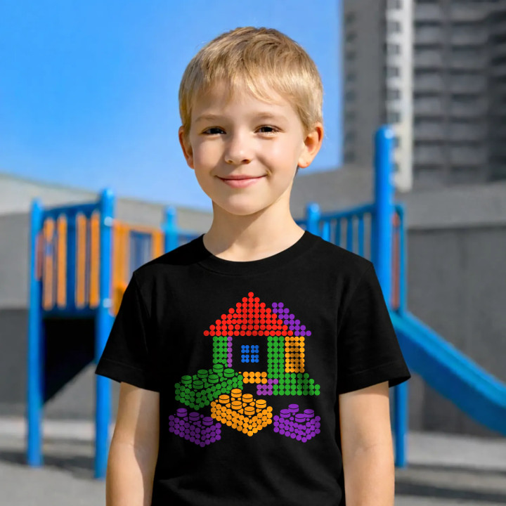 Căsuță din piese de construcție din puncte - ziua punctului - tricou pentru copii - inspirat de piesele LEGO