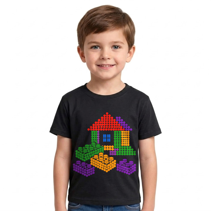 Căsuță din piese de construcție din puncte - ziua punctului - tricou pentru copii - inspirat de piesele LEGO