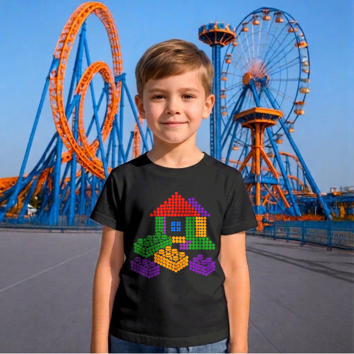Căsuță din piese de construcție din puncte - ziua punctului - tricou pentru copii - inspirat de piesele LEGO