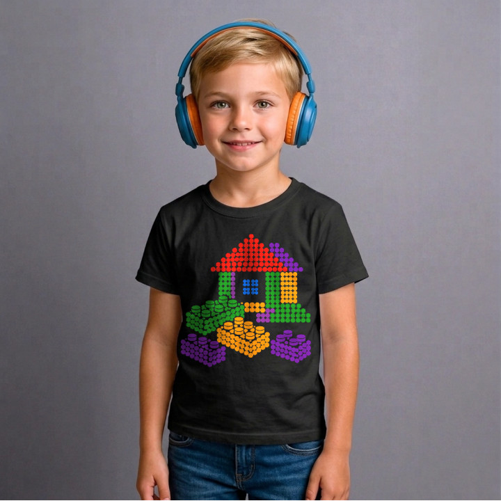 Căsuță din piese de construcție din puncte - ziua punctului - tricou pentru copii - inspirat de piesele LEGO