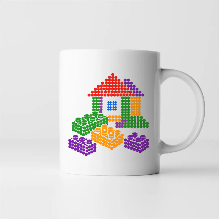 Căsuță din piese de construcție din puncte - ziua punctului - cană - inspirat de piesele LEGO