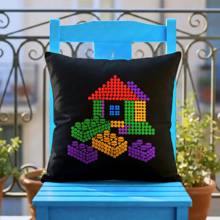 Căsuță din piese de construcție din puncte - ziua punctului - pernă neagră pentru cadou - inspirat de piesele LEGO