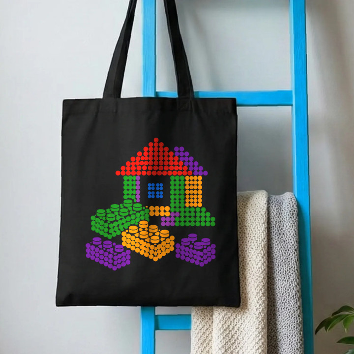 Căsuță din piese de construcție din puncte - ziua punctului - sacoșă de bumbac - inspirat de piesele LEGO