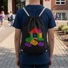 Căsuță din piese de construcție din puncte - ziua punctului - sac cu șnur - inspirat de piesele LEGO
