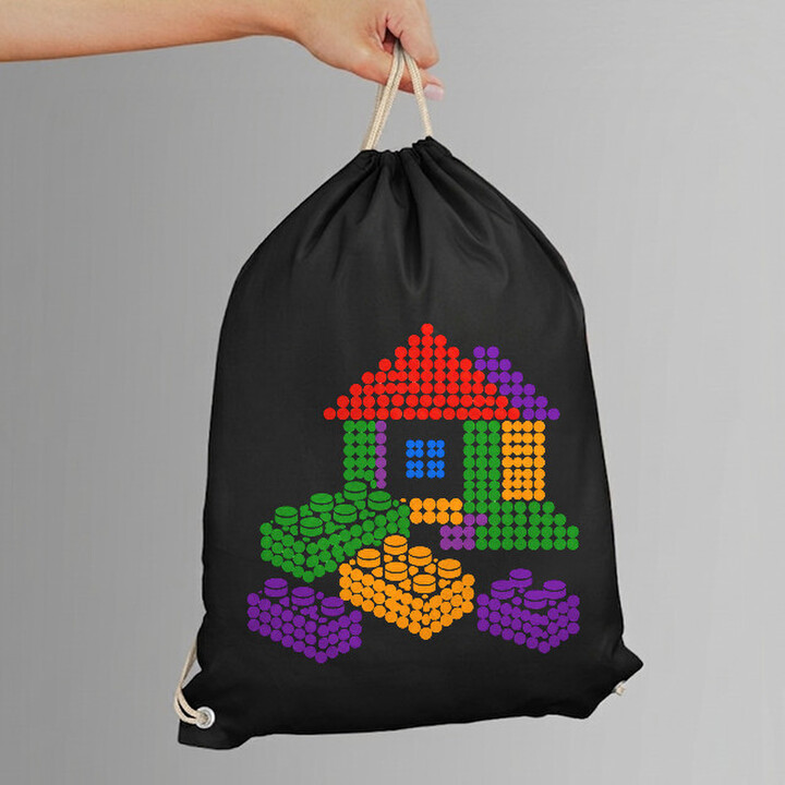 Căsuță din piese de construcție din puncte - ziua punctului - sac cu șnur - inspirat de piesele LEGO