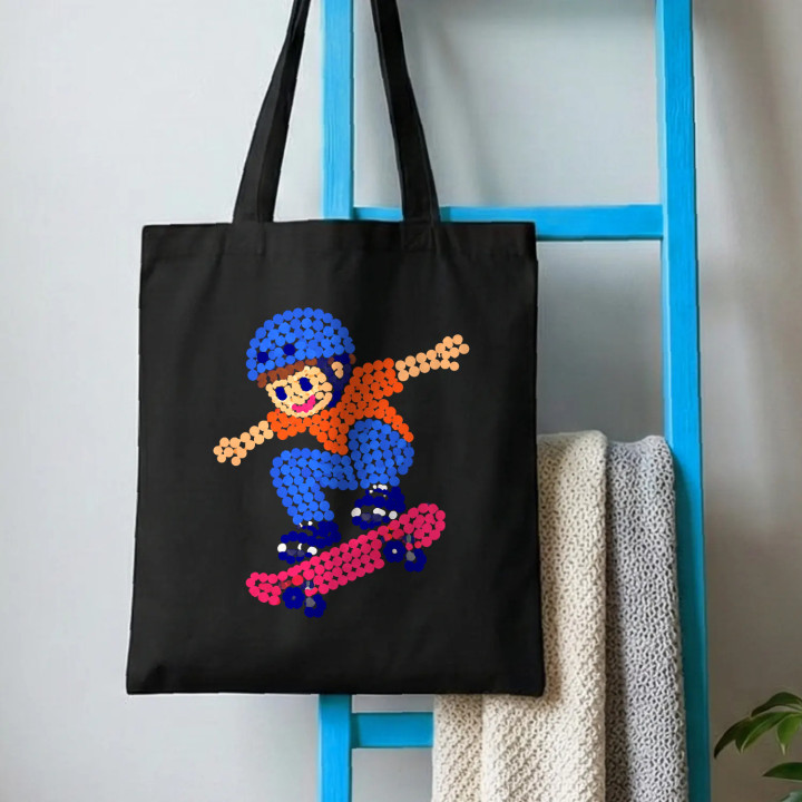 Băiat pe skateboard din puncte - ziua punctului - sacoșă de bumbac