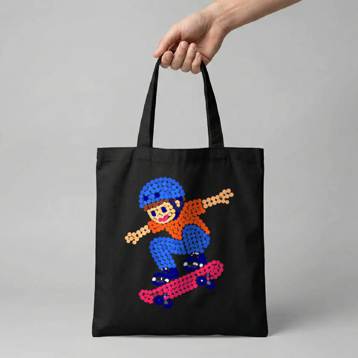 Băiat pe skateboard din puncte - ziua punctului - sacoșă de bumbac