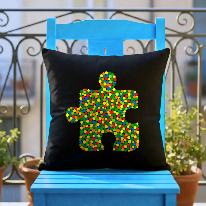 Puzzle din puncte - ziua punctului - pernă neagră pentru cadou