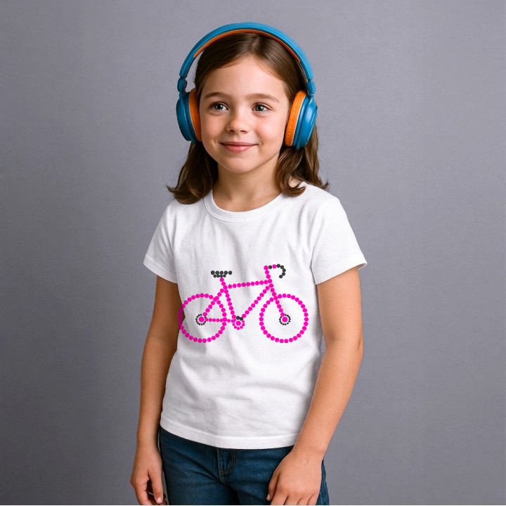 Bicicletă roz din puncte - ziua punctului - tricou pentru copii
