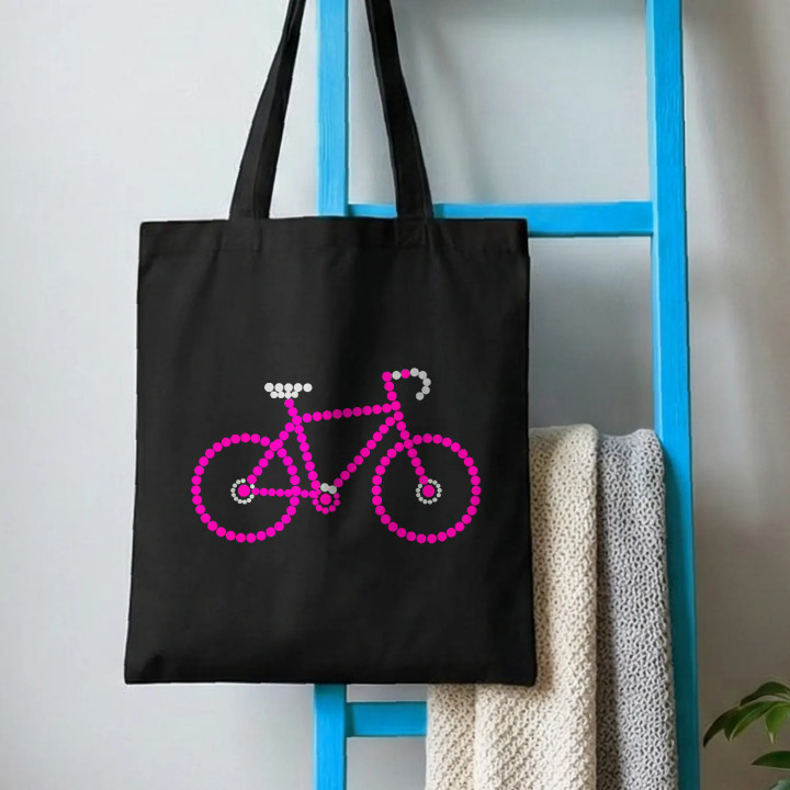 Bicicletă roz din puncte - ziua punctului - sacoșă de bumbac