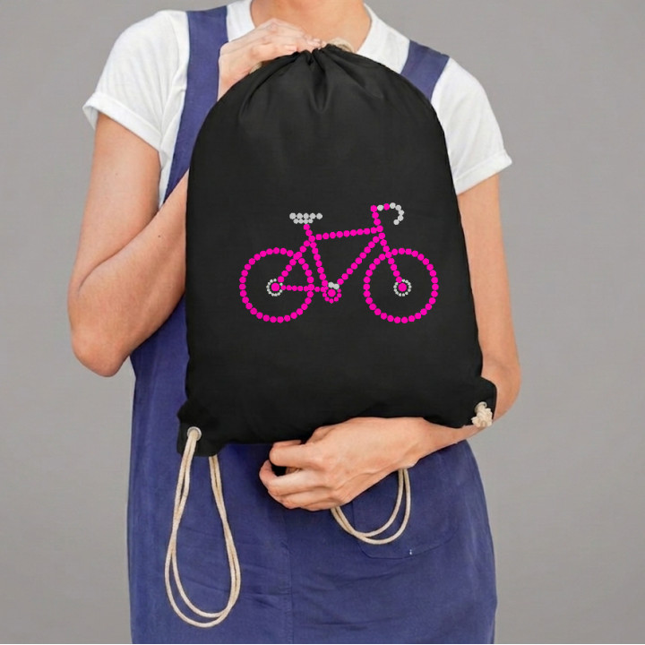 Bicicletă roz din puncte - ziua punctului - sac cu șnur