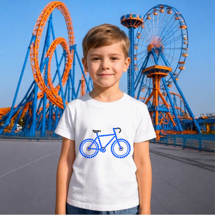 Bicicletă albastră din puncte - ziua punctului - tricou pentru copii
