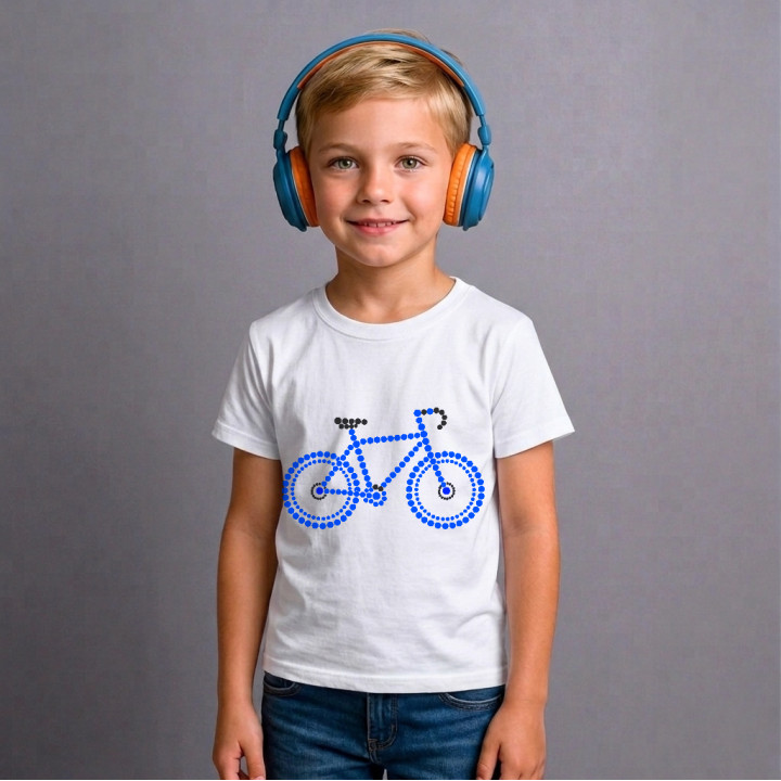 Bicicletă albastră din puncte - ziua punctului - tricou pentru copii
