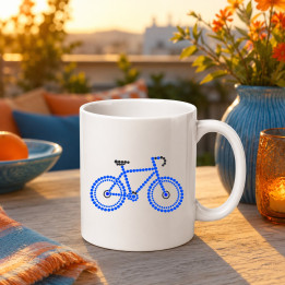Bicicletă albastră din puncte - ziua punctului - cană